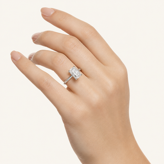 2.5CT Elongated Cushion Cut Lab Grown Diamond Hidden Halo Ring