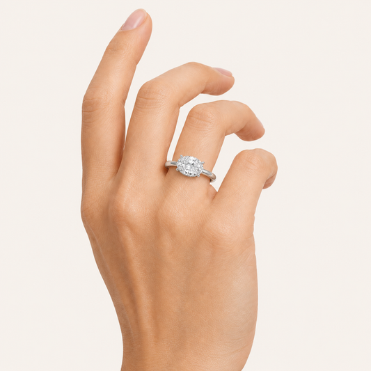 2CT Oval Cut Lab Grown Diamond East West Hidden Halo Ring