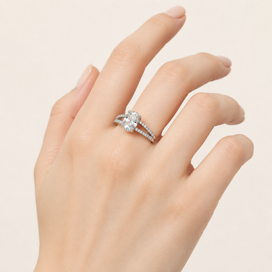 2CT Oval Cut Lab Grown Diamond Side Stone Ring