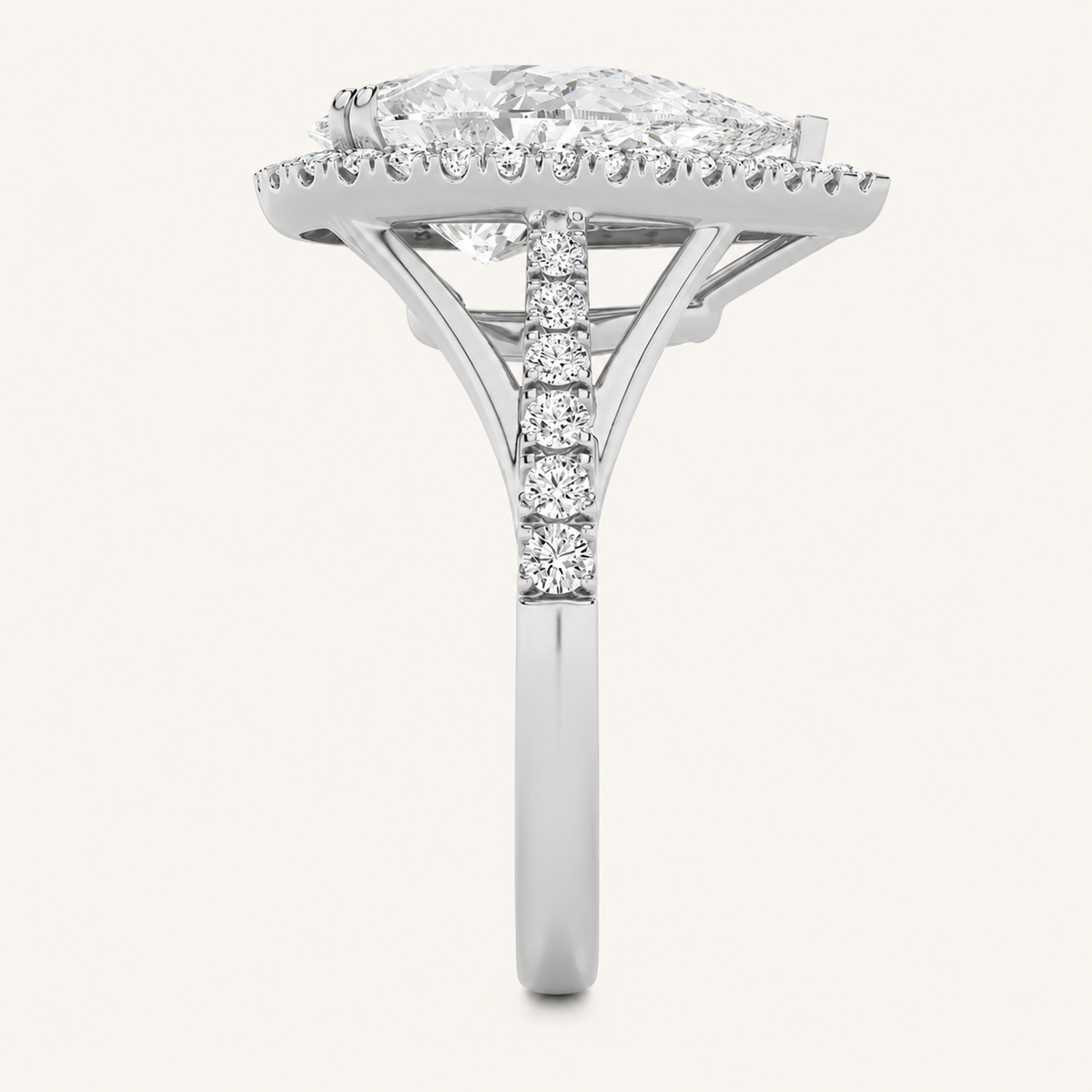 6.00 CT Pear Cut Lab Grown Diamond Bold Statement Accented Halo Side Stone Ring