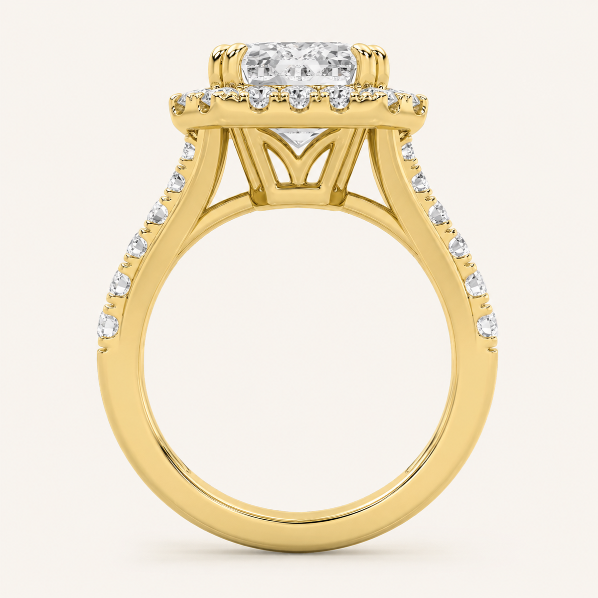 6.00 CT Radiant Cut Lab Grown Diamond Bold Accented Halo Side Stone Ring