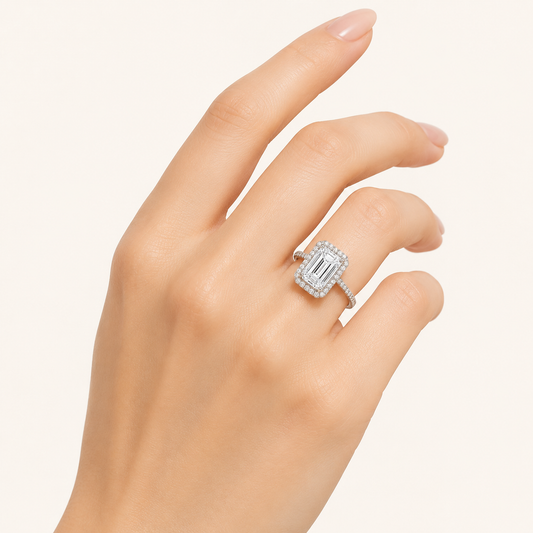 6.00 CT Radiant Cut Lab Grown Diamond Bold Accented Halo Side Stone Ring