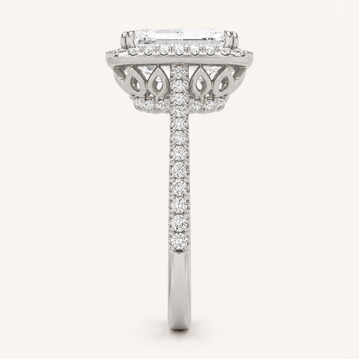 6.00 CT Radiant Cut Lab Grown Diamond Bold Accented Halo Side Stone Ring