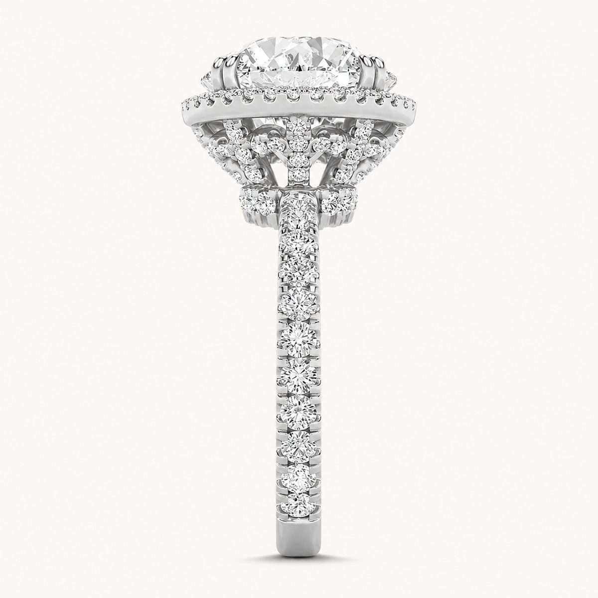 6.00 CT Round Cut Lab Grown Diamond Bold Statement Halo Side Stone Ring