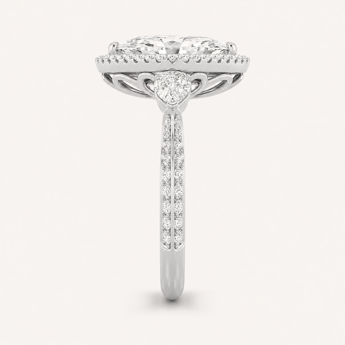 6.5 CT Marquise Cut Lab Grown Diamond Bold Statement Accented Three Stone Halo Ring