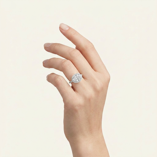 2CT Oval Cut Lab Grown Diamond Halo East West Ring