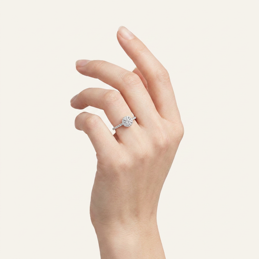 0.4CT Round Cut Certified Lab Grown Diamond Promise Halo Side Stone Ring