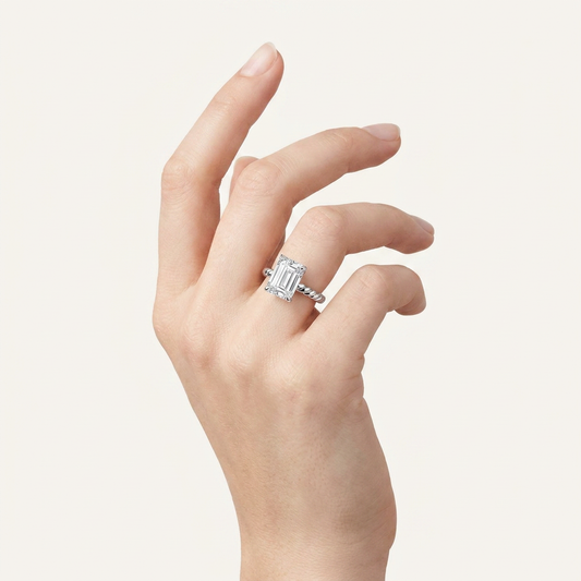 3CT Emerald Cut Lab Grown Diamond Solitaire Ring
