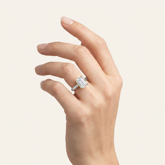 1CT Emerald Cut Lab Grown Diamond Two Tone Solitaire Ring