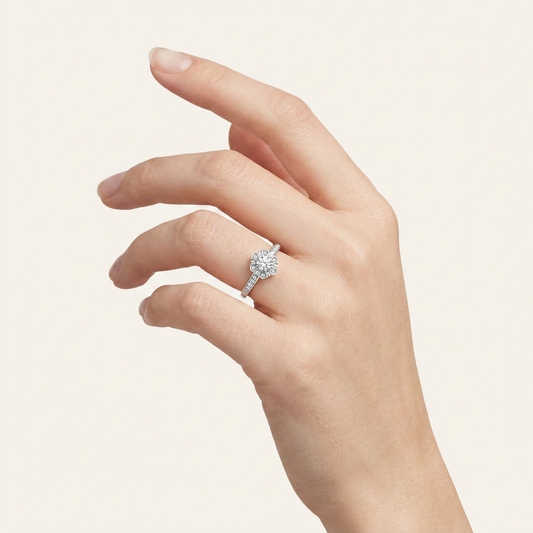0.50CT Round Cut Lab Grown Diamond Halo Side Stone Ring