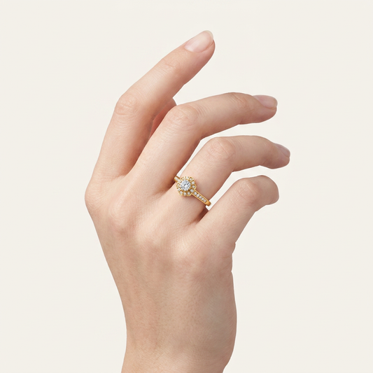 0.50CT Round Cut Lab Grown Diamond Halo Side Stone Ring