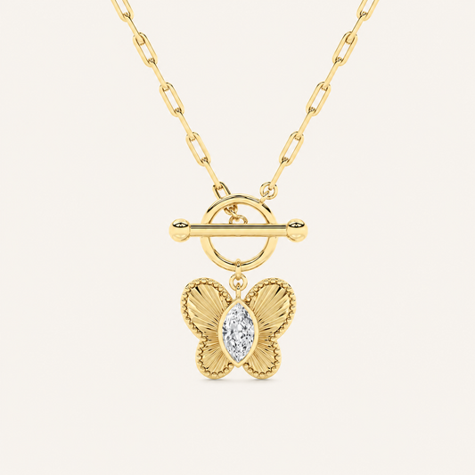 1CT Marquise Cut Lab Grown Diamond Butterfly Shapped Pendant Necklace