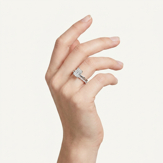 1.5CT Emerald Cut Lab Grown Diamond East West Side Stone Ring