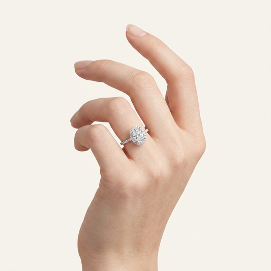2 CT Oval Lab Grown Diamond Halo Side Stone Ring