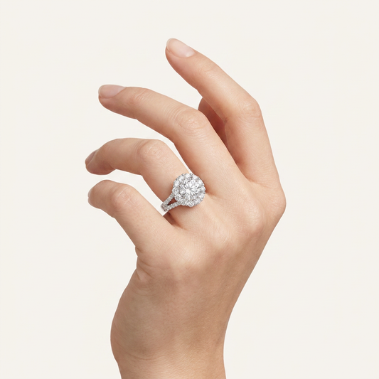 3.25CT Round Cut Certified Lab Grown Diamond Halo Side Stone Ring