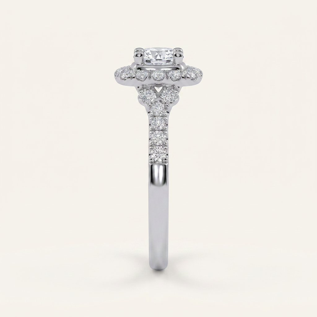 0.50 CT Round Cut Lab Grown Diamond Promise Halo Side Stone Ring