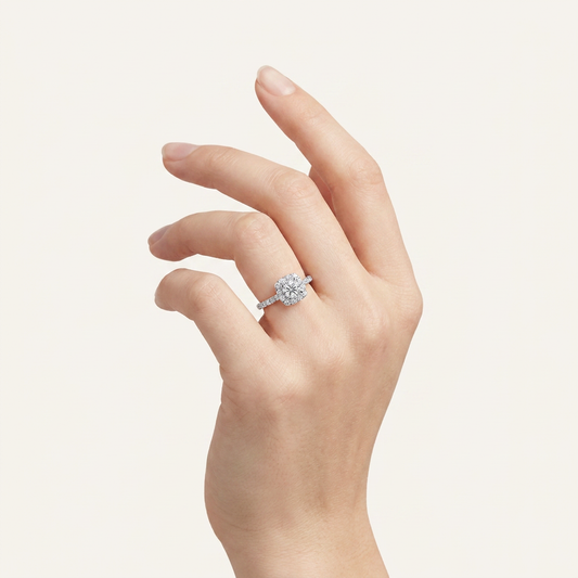 0.50 CT Round Cut Lab Grown Diamond Promise Halo Side Stone Ring
