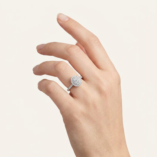 0.50CT Oval Cut Lab Grown Diamond Halo Side Stone Ring