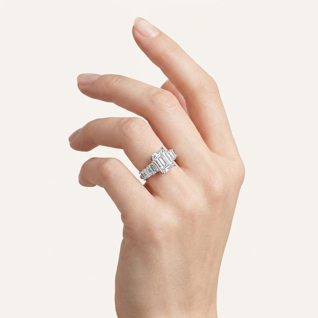 7.46CT Emerald Cut Lab Grown Diamond Cluster Ring