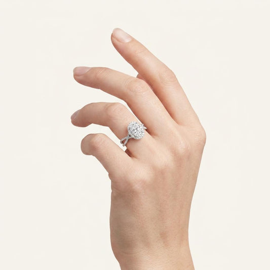 2 CT Oval Cut Lab Grown Diamond Split shank Halo Side Stone Ring