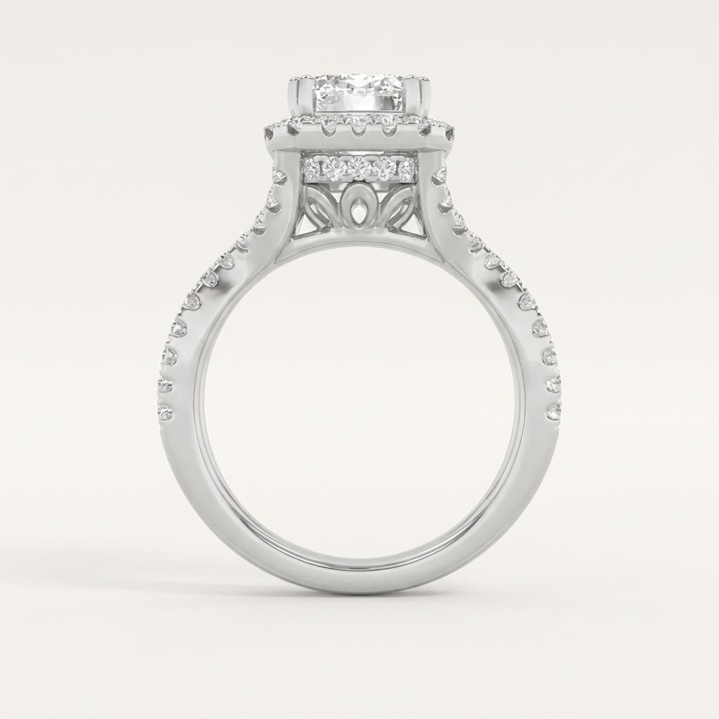 2CT Emerald Cut Lab Grown Diamond Halo Side Stone Ring