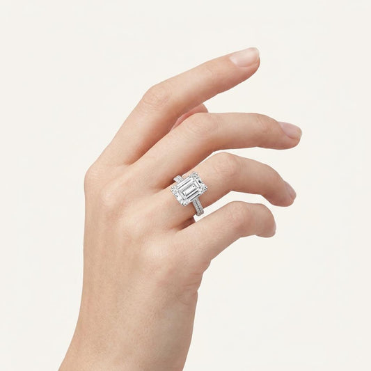 3CT Emerald Cut Lab Grown Diamond Solitaire Ring