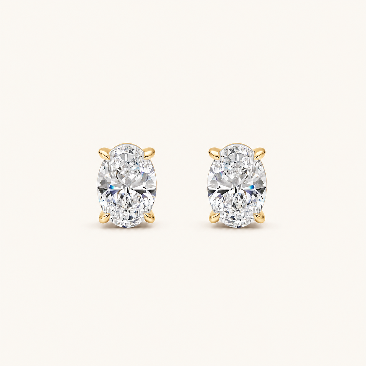 1CT Oval Cut Lab Grown Diamond Four Prong Stud Earrings