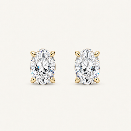 2CT Oval Cut Lab Grown Diamond Four Prong Stud Earrings
