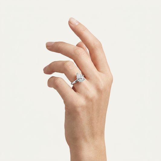 3CT Pear Cut Lab Grown Diamond Hidden Halo Ring
