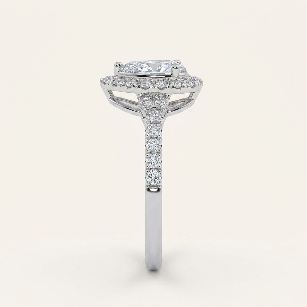 0.50 CT Pear Cut Lab Grown Diamond Promise Halo Side Stone Ring