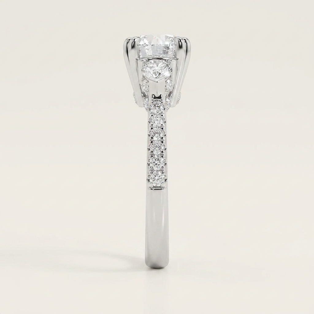 3CT Round Cut Lab Grown Diamond Three Stone Ring