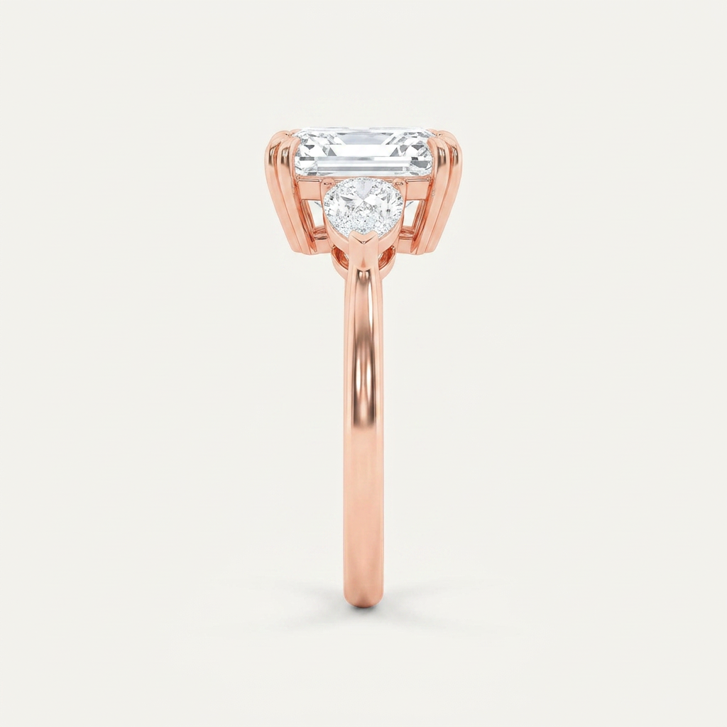 3CT Radiant Cut Lab Grown Diamond Three Stone Side Stone Ring