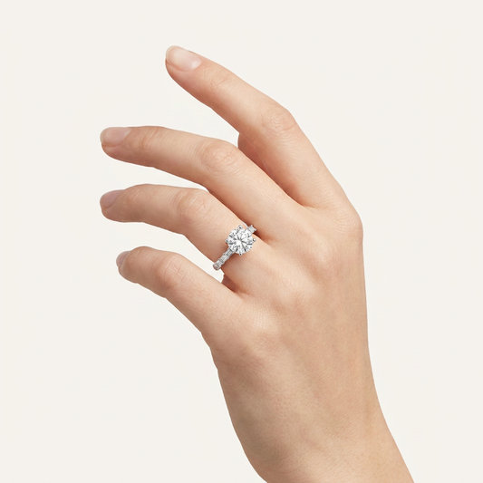 3.64CT Round Cut Certified Lab Grown Diamond Side Stone Ring