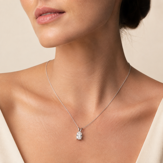 1CT Elongated Cut Lab Grown Diamond Pendant Necklace
