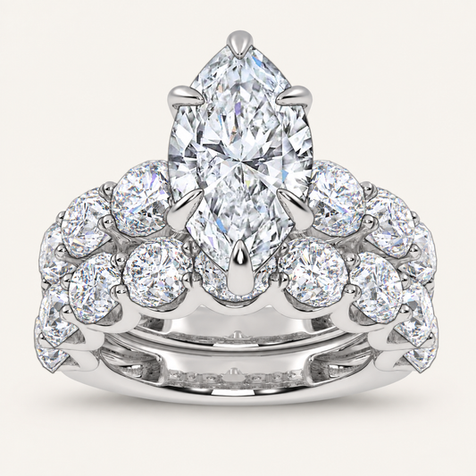 10.00CT Marquise Cut Lab Grown Diamond Bridal Set Ring