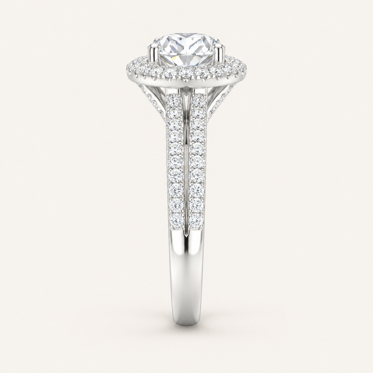 3.00Ct Round Cut Lab Grown Diamond Halo Side Stone Bridal Set