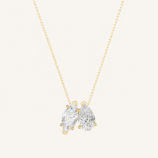 2.5CT Pear & Marquise Cut Lab Grown Diamond Two Stone Fancy Pendant Necklace