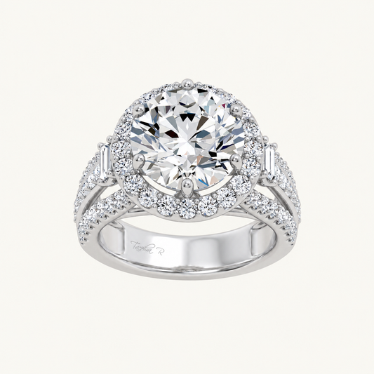 6.50CT Round Cut Lab Grown Diamond Halo Side Stone ring