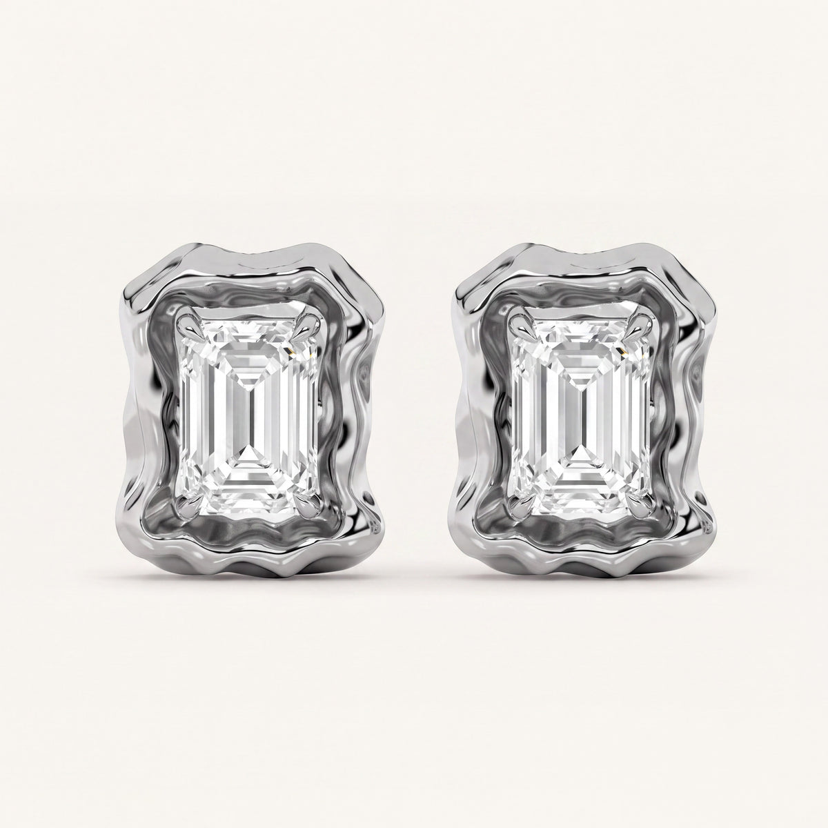 1.5CT Emerald Cut Lab Grown Diamond Organic Design Stud Earrings
