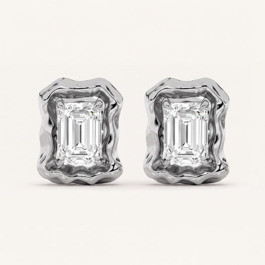 1.5CT Emerald Cut Lab Grown Diamond Organic Design Stud Earrings