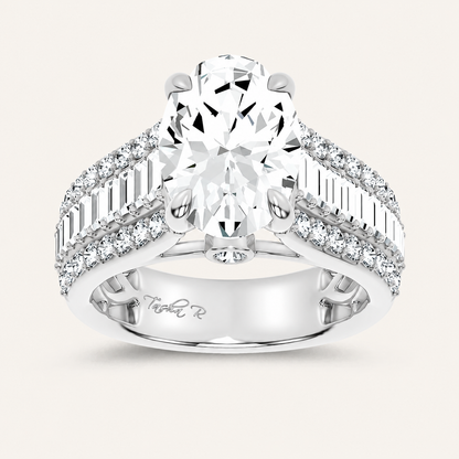 4.00CT Oval Cut Lab Grown Diamond Side Stone Ring