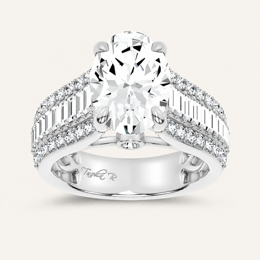 4.00CT Oval Cut Lab Grown Diamond Side Stone Ring
