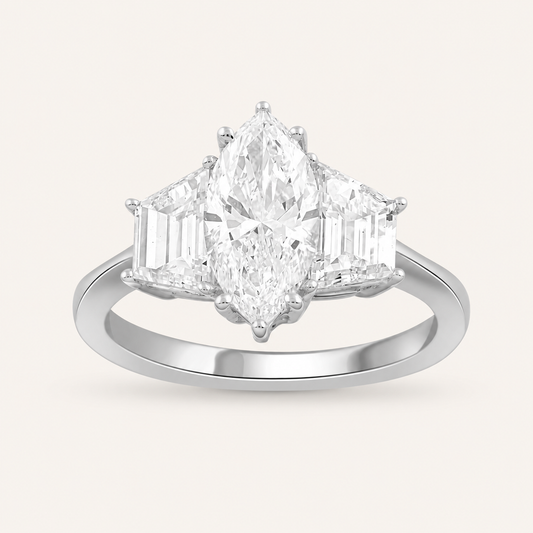 3.17CT Marquise Cut Lab Grown Diamond Three Stone Ring