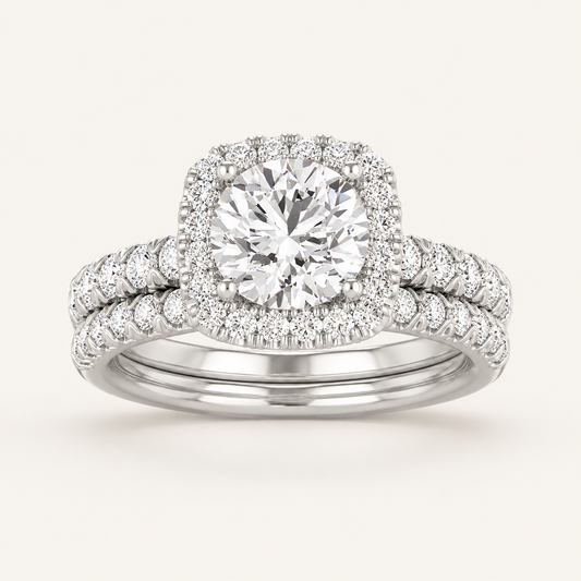 1.66CT Round Cut Lab Grown Diamond Bridal Halo Set