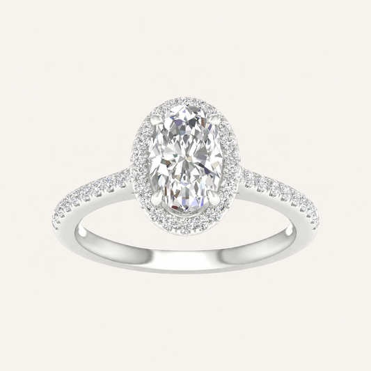 1.75CT Oval Cut Lab Grown Diamond Halo Side Stone Ring