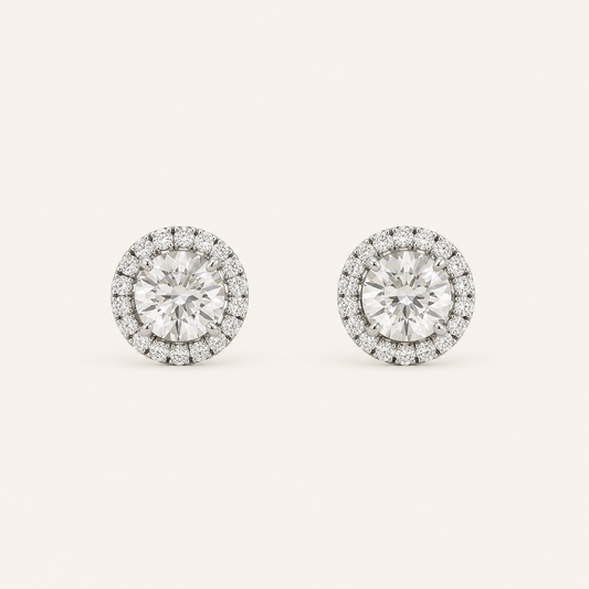 3CT Round Cut Lab Grown Diamond Halo Stud Earrings