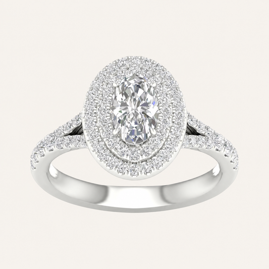 1.50CT Oval Cut Lab Grown Diamond Halo Side Stone Ring