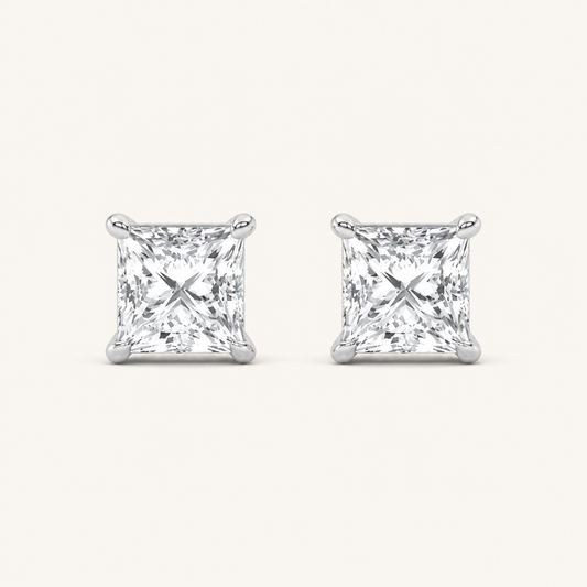 4CT Princess Cut Lab Grown Diamond Classic Basket Set Stud Earrings