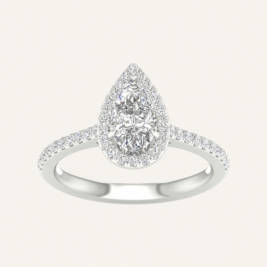 2.25CT Pear Cut Lab Grown Diamond Halo Side Stone Ring