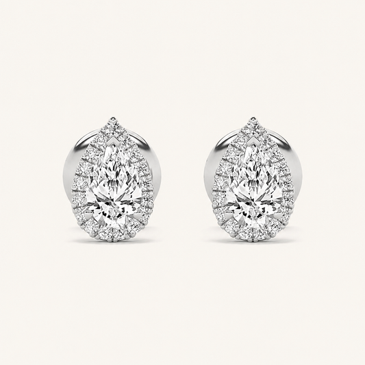 1CT Pear Cut Lab Grown Diamond Halo Stud Earrings